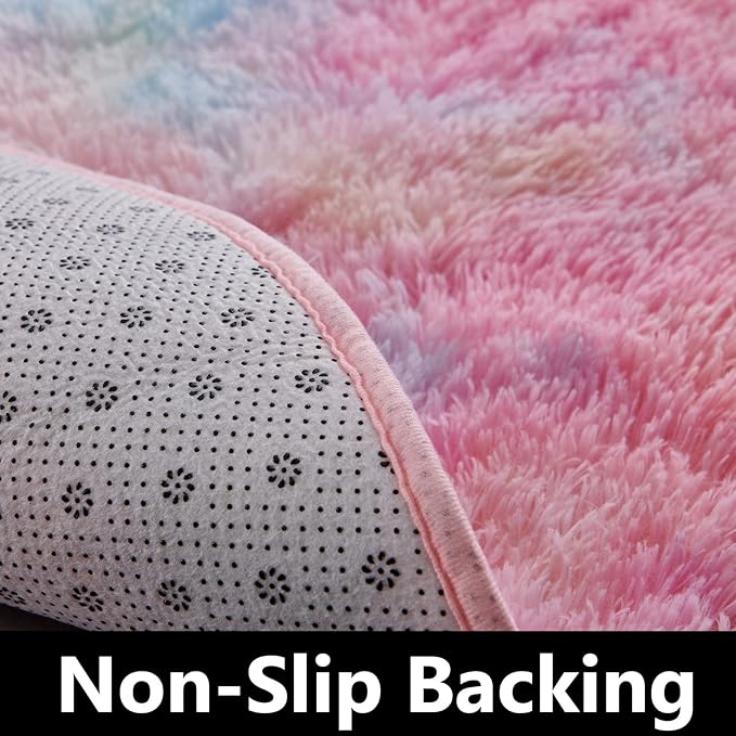 FJZFING Rainbow Round Rug Ultra-Soft Plush Modern 6x6 Circle Area Rug for Kid's Bedroom, Fluffy Shag Circular Rug for Nursery Room, Non-Slip Home Decor Colorful Carpet for Teen's Room