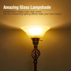 GyroVu Torchiere Floor Lamp for Living Room, LED Standing Reading Light for Bedroom with Glass Shade for Living Room Corner Bedroom Home Office,Bulbs Included (Yellow Lampshade, Glass 1 Head)