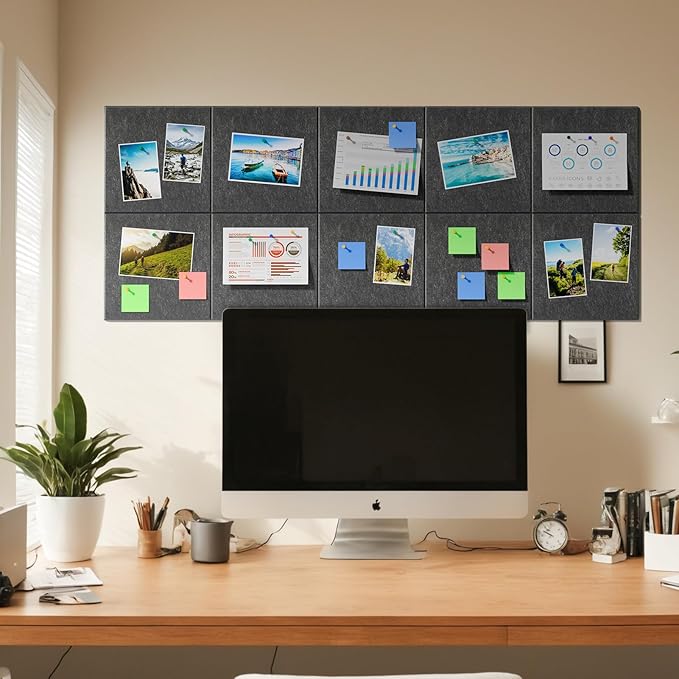 MaxGear Large Cork Board for Wall 48" x 36" Dark Gray Bulletin Board, 12 Pack Felt Wall Tiles with Pushpins, Cork Boards for Office Pin Board Tack Board for Photo Meno Decor