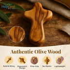 Holy Land Market 5 Olive Wood Crosses From the Holy Land - 2.5 Inch Pocket Palm Crucifix | Handmade Jerusalem, Bethlehem Israel - Gifts by Christians with Certificates -Holy Land Olive Wood Cross x5