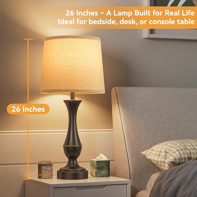 Seealle Upgraded Touch Lamps for Night Stands Set of 2 - Bedside Lamps with USB C+A, 3 Way Dimmable for Bedroom Living Room End Tables Office (Tall Oat&Brown)