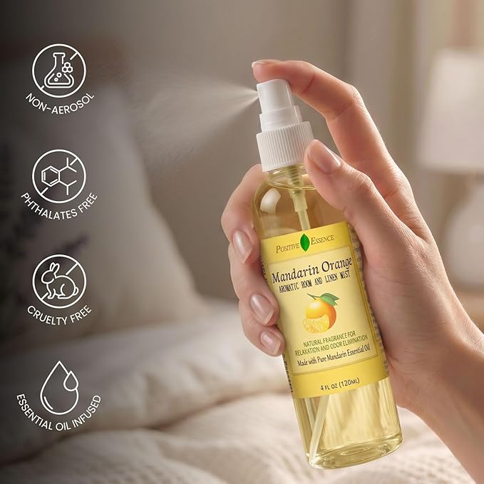 Mandarin Orange Linen and Room Spray, Natural Air Freshener Made with Pure Mandarin Essential Oil, Pillow Spray, Odor Eliminator