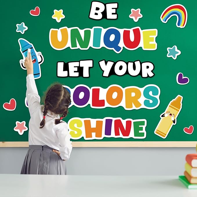 gisgfim Classroom Bulletin Board Decoration Set Wall Door Decor Colorful Crayon Classroom Decorations for Kindergarten Preschool Elementary Middle School(Be Unique Let Your Colors Shine)