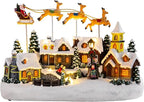 WONDER GARDEN Christmas Village Houses-Christmas Houses Village - Lighted Town Sets Colorful Musical Collectible Buildings with Elks Pulls Santa in Sleigh for Home Indoor Decor or Gift