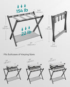 SONGMICS Luggage Racks for Guest Room, Set of 2, Suitcase Stand with Storage Shelf, Steel Frame, Foldable for Easy Storage, Hotel, Bedroom, Slate Gray URLR003G02