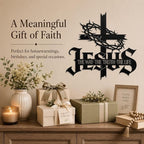Jesus Wall Art Cross Wall Decor with Crown of Thorns - Metal Christian Wall Art "The Way The Truth The Life" Sign, Black Iron Religious Wall Art & Christian Wall Decor for Home Living Room Church(15.7"L x 15.2"W)