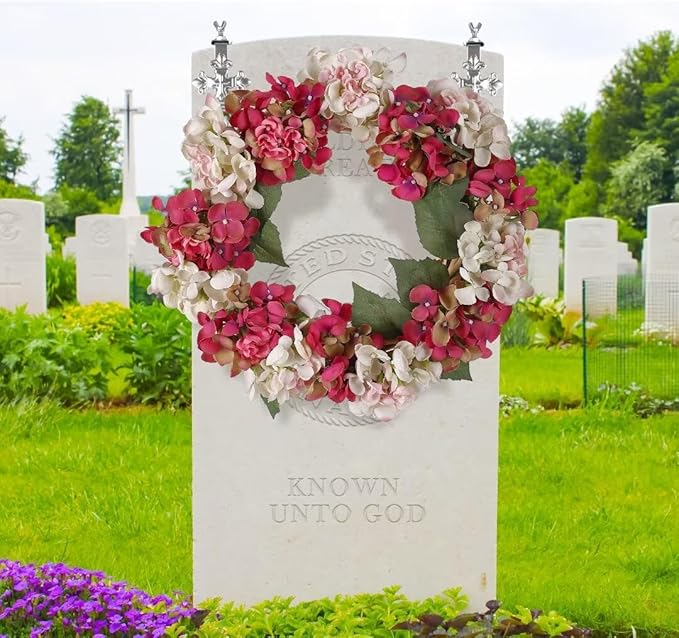 2 Pack Christmas Headstone Wreath Hanger - Adjustable 6-11 Inch - Metal Gravestone Flowers Holder - Cemetery Tombstone Wreath Hook for Christmas Grave Memorial Day