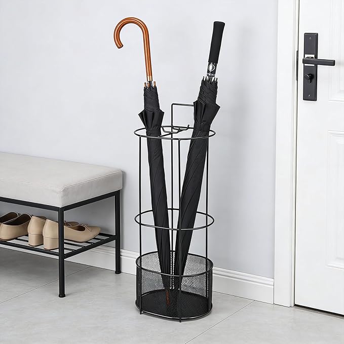 FILFEEL Duty Iron Umbrella Stand – Freestanding Metal Umbrella Holder with Drainage Mesh Base for Entryway, Home, Office & Commercial Use – Compact 20x15x50cm Vertical Storage Rack