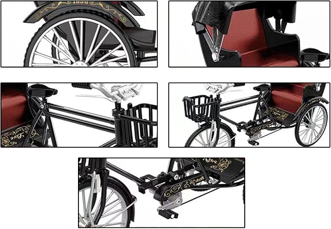 TOPINCN Retro Rickshaw Figurine Decorative Alloy Wheel Rickshaw Model Lifelike Collectible Miniature Rickshaw Toy Retro Rickshaw Ornament Decorative