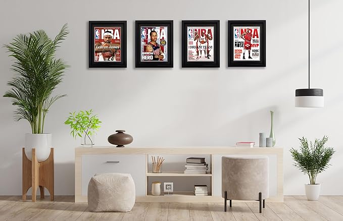 Goldfinch 4 Packs Sports Magazine Frames Displays Magazines Measuring 8 x 10.5 inches with Black Core Matting,Suitable for 1994-Current Collector's Edition Sports Magazines with Installed Hangers