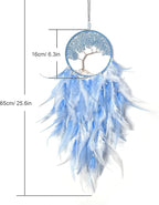 Dream Catchers, Sky Blue Dream Catcher Tree of Life Wall Decor, with Natural Healing Crystal Stone, Perfect Handmade Dreamlike Crystal Dream Catcher for Bedroom Art Craft Gift