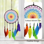 Dream Catcher Wall Decor Kit with Feathers and Beads Pendant, Handwoven for Bedroom Living Room Decoration (Rainbow)