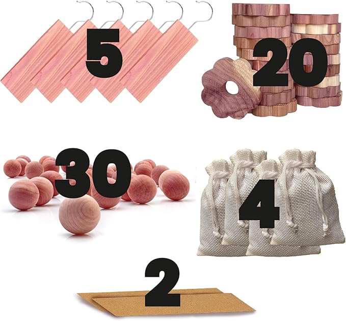 61 Pack Cedar Blocks, Sachets, Rings, Balls - Stop Clothes Damage - The Ultimate Cedar Collection to Protect Your Clothes