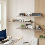 RALGEND Floating Shelves for Wall, 47.2" Large Grey Wall Shelf Set of 3 with Invisible Brackets, 1.5" Thick Hanging Book Shelves Farmhouse Decor for Bathroom, Living Room, Bedroom, Greige 12301BJP3BG