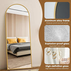 DUMOS 70.4"x25.6" Arched Full Length Mirror with Stand, Floor Body Mirror Shatter-proorf Nano Glass with Aluminum Frame, Free Standing or Hanging Leaning Modern Simple Home Decor, Gold