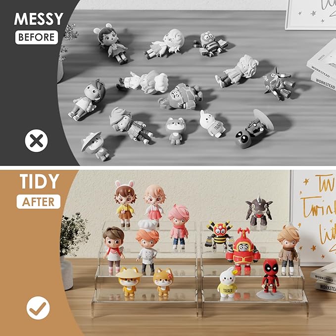Anglelife 10 Pcs 2 Set 5 Size Large Acrylic Risers, (7”L~8”L~9”L) Rectangular Clear Risers Display Shelves, Transparent Acrylic Risers for Decor, Cupcake Candy Shoe Showcase Stands