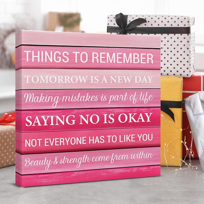 Inspirational Pink Wall Art Decor, Preppy Motivational Room Sign, Pink Positive Canvas Posters Art Work for Home Office Bedroom Living Room Kitchen Bathroom (8 X 8 Inches, Framed)
