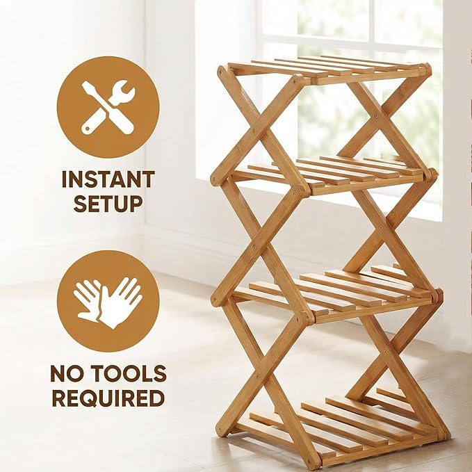 2/3/4/5/6/7/8/9 Tier Bamboo Folding Shoe Rack,2026 New Bamboo Foldable Shoe Rack,no Installation Required,Vertical Multi-Layered Organizer,Space-Saving for Entryways& Balconies (Primary Color, 6)
