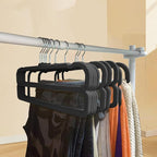 VSV stoage Velvet Pants Hangers with Double Non Slip Bar - Multiple Velvet Hangers for Closet - Thin Space Saving Clothes Hanger - 360° Swivel Felt Trouser Hanger Perchas Terciopelo 10 Pack (Black)
