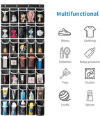 35 Pockets Over the Door Shoe Organizer, Hanging Shoe Organizer for Door with 35 Mesh Pockets Large Capacity Shoe Hanging Storage Bag with 4 Metal Hooks (Black-1Pack)