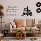 Jesus Wall Art Cross Wall Decor with Crown of Thorns - Metal Christian Wall Art "The Way The Truth The Life" Sign, Black Iron Religious Wall Art & Christian Wall Decor for Home Living Room Church