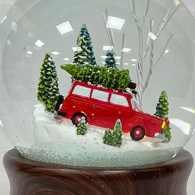 Ashfield & Harkness Red Truck Special Delivery Decorative Wind Up Music Box Gifts Snow Globe with LED Battery Operated Light
