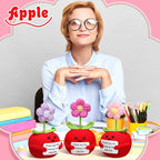 Wavwavw 3 Pack Teacher Appreciation Gift Positive Flower Handmade Crochet Doll Thank You for Helping Me Grow Gifts Back to School Gifts for Women Teacher(Apple Puff Flower)