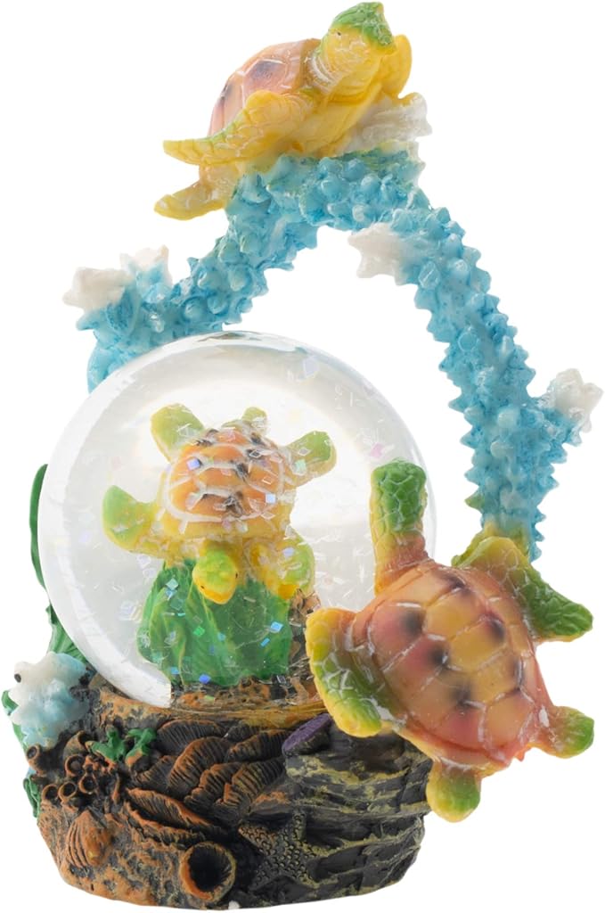 Elanze Designs Swimming Sea Turtle Friends Magical Whimsical Tabletop Dresser Nightstand Figurine Miniature 45MM Sturdy Polyresin Glitter Water Snow Globe Decoration