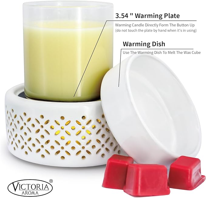 VICTORIA AROMA Ceramic Wax Melt Warmer - LED Night Light Candle Wax Warmer for Scented Wax, Electric Fragrance Wax Melter for Home, Office, Bedroom Decor, and Gifts