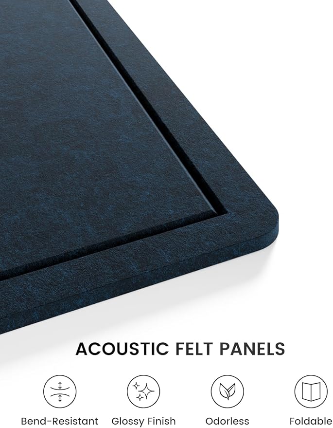 Fluxynara Bulletin Board,35.4" x 23.6" Cork Board Alternative with 12 Safe Removable Adhesive Tabs, Foldable Felt Pin Board for Home Office, Classroom, Bedroom,Entryway for Walls—Carbon Blue