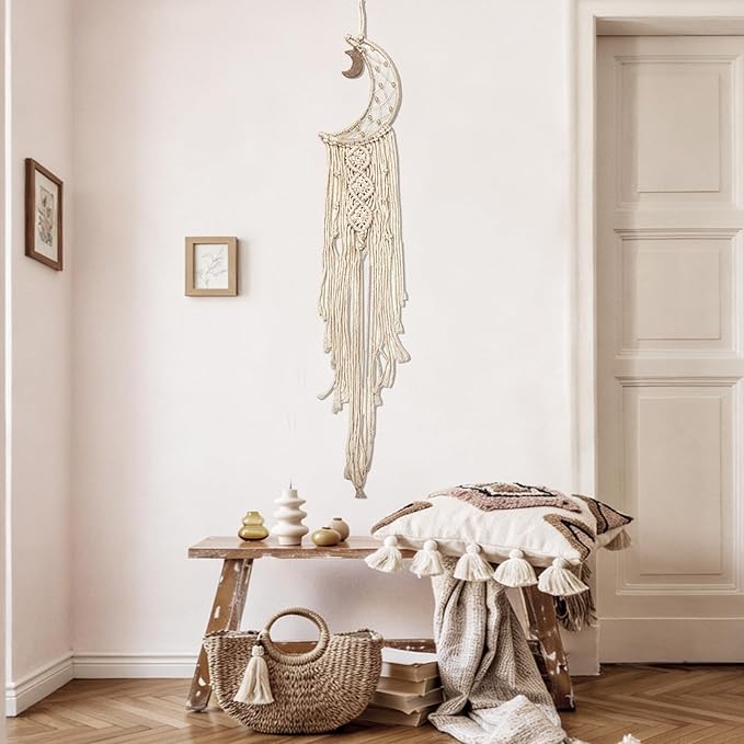 Zorfeter Moon Dream Catcher, Macrame Wall Hanging Boho Decor, Moon Star Decoration for Bedroom