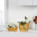 Short Glass Vases, Set of 2 Amber Glass Vases for Tulips, Ribbed Vase for Flowers, Modern Small Vase for Living Room, Dining Room, Bathroom, Desk, Shelf, Wedding, Office
