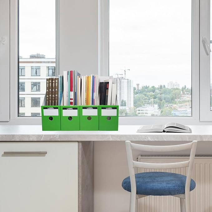 Limitliho Green Cardboard Magazine Holder (2 Pack), Magazine File Holder for Desk, Sturdy Book Bins for Classroom, Vertical File Folder Organizer, 10.6'' H×10.2'' L ×3.5''W Inch Magazine Rack