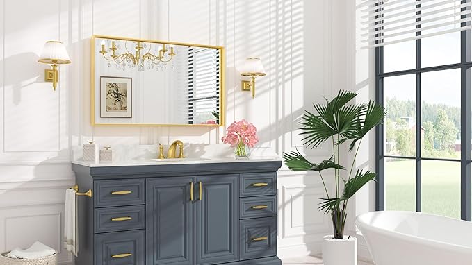 Keonjinn Gold Mirror for Bathroom 40 x 24 Inch, Brushed Gold Rectangular Mirror for Wall, Metal Framed Mirrors for Bathroom Sink, Full Length Rectangle Vanity Mirrors(Horizontal/Vertical)