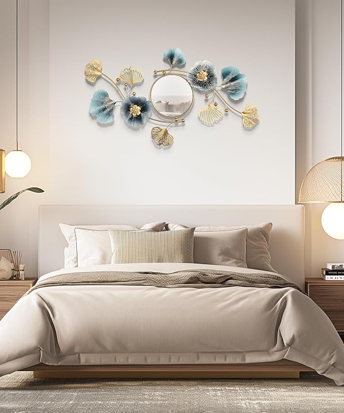 Large Wall Mirror,Modern Wall Mirrors Decorative,3DMetal Ginkgo Biloba Design - Perfect for Living Room, Bedroom, Bathroom, or Entryway Wall Decor