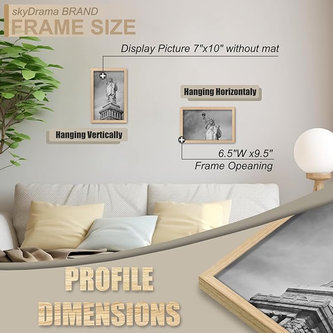 Natural Solid Wood 7x10 Picture Frame, Display 7 x 10 Inch Picture Poster Photo, Vertical & Horizontal Wall Hanging - 2 Pack/Natural/7"x10"