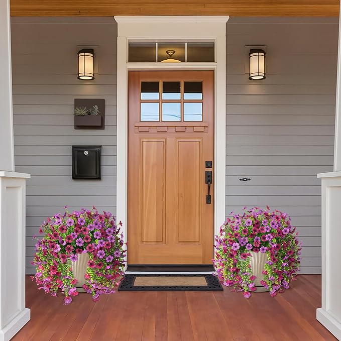 Artificial Hanging Flowers for Outdoors Spring Decoration, 2PCS Silk Fake Daisy Realistic Outdoor Flowers UV Resistant Porch Patio Window Yard Decor(Light Purple Red)