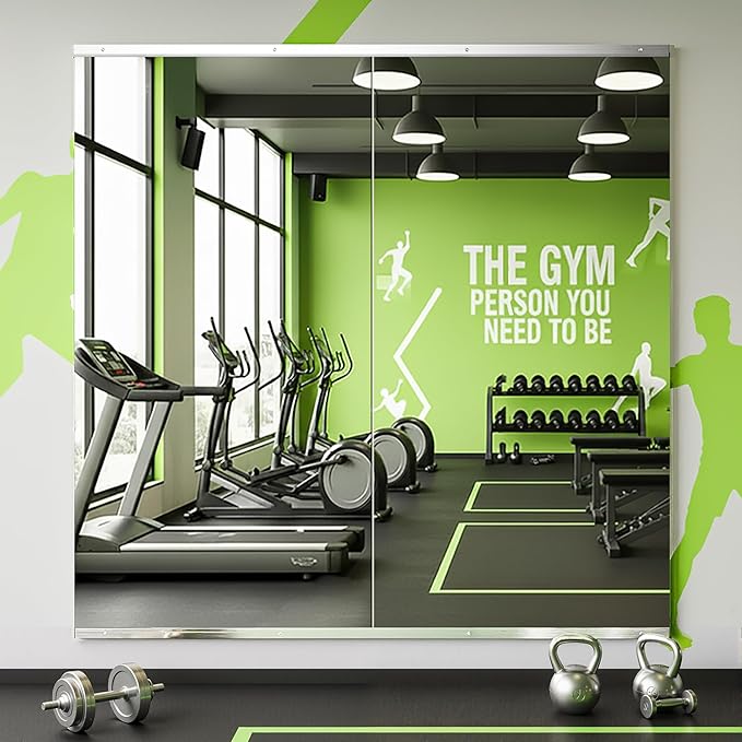 FICTOR Home Gym Mirror for Wall, 48"x28"x2 PCS Large Workout Mirrors with Tempered Glass, Full Length Frameless Body Mirror for Garage, Dance, Yoga, Bedroom