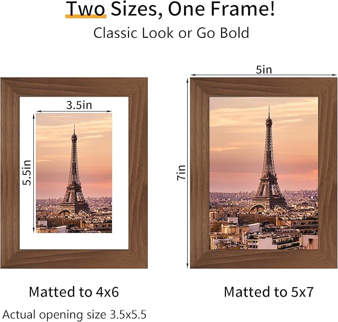 5x7 Picture Frame 3 Pack - Brown Poster Frame Display Pictures 4x6 with Mat or 5 x 7 Without Mat for Wall Hanging Horizontal and Vertical