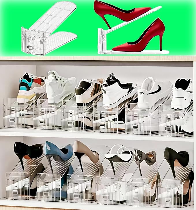 Shoe Slots Organizer for Closet 12PACK Shoe Stacker Adjustable Shoe Slots Organizer Shoe Space Savers Double Layer Stack Shoe Racks for Closet Organization Organizador de Zapatos (Transparent)