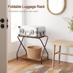AMHANCIBLE Luggage Rack, Set of 2, Foldable Suitcase Stands for Guest Room, Metal Luggage Holder with Storage Shelf for Bedroom, Hotel, Easy Assemble, Bronz HLR02BZ