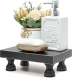 EOSAHR Modern Pedestal Stand for Kitchen Decor : Decorative Wood Riser for Display and Farmhouse Soap Dispenser Tray and Sponge Holder - Retro Countertop Organizer for Counter and Sink (Black)