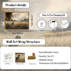 Framed Vintage Hunting Black Dog Wall Art, Rustic Country Landscape Pictures Wall Decor, Farmhouse Animal Paintings Canvas Prints for Home Living Room Bedroom 12x16 inch