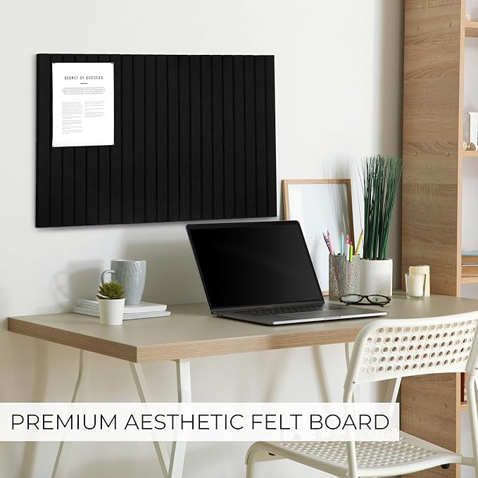 Felt Bulletin Board 35" x 24" - Stylish Cork Board Alternative for Office & Wall Decor – 6 Customizable Adhesive Tiles w/Golden Pins are Perfect to Display Your Photos