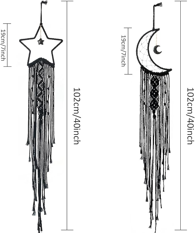 Tarklanda Moon Star Dream Catcher Decor, 2pcs Boho Home Moon Star Black Dreamcatcher, Bohemian Wall Hanging Dream Catcher Decor for Home Bedroom Craft Decoration for Holiday Mom Birthday Day Gifts
