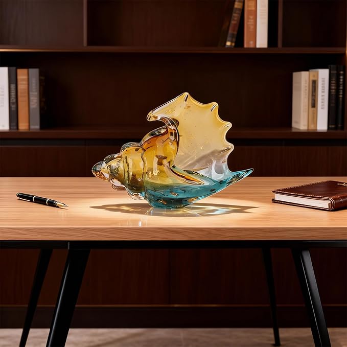 DOVDOV Hand-Blown Glass Conch Sculpture, Coastal Home Decor Conch Horn, Glass Art Seashell Ornament, Office, Living Room Tabletop Centerpiece, Bathroom Shelf top and Cabinet Decoration.