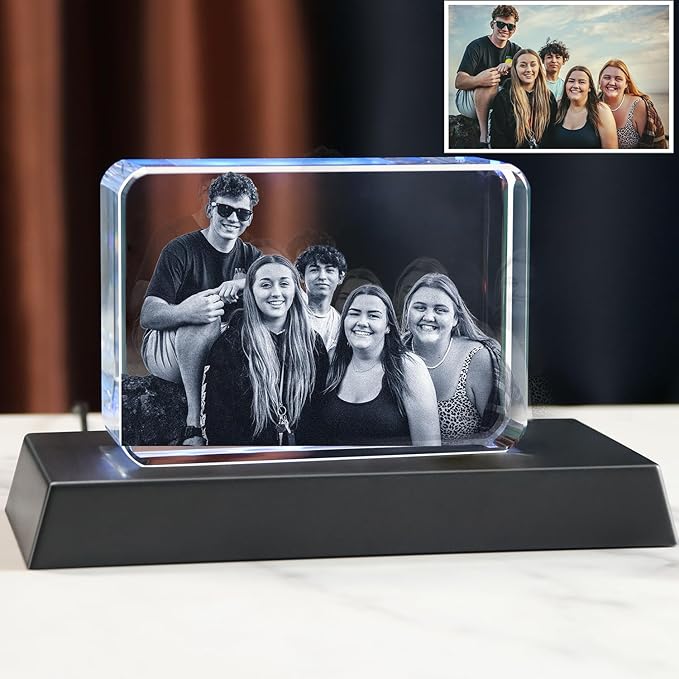 3D Crystal Photo, Personalized Customized Gifts for Mom,Couple,Wife,Women,Men,Baby Great with Your Own Photo,Customized Crystal Photo Frame