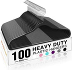 HOUSE DAY Heavy Duty Plastic Hangers 100 Pack, Clothes Hangers with Non-Slip Rubber Pads - 0.2 Inch Thin Space Saving Coat Hanger for Closet Organizer, 360° Swivel Hook for Shirts, Pants, Suit (Black)