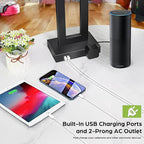 Set of 2 Touch Control Table Lamps with 2 USB Ports&AC Outlet, 3-Way Dimmable Modern Nightstand Lamp Sets, Bedside Desk Lamps for Bedroom Living Room End Tables Reading, Bulbs Included, Blue Shade