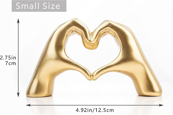 Small Heart Hands Sculpture Decor for Living Room Bedroom Bookshelf Coffe Table and Office Display, Love Finger Statue Modern Aesthetic Home Decor, Unique Gift for Wedding Christmas Birthday (Gold)